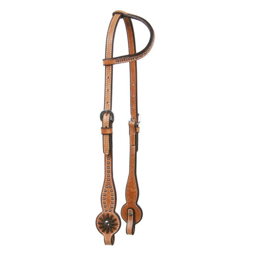 Schutz Brothers Painted Swell Cheek Headstall with Brushed Stainless Steel Spur Rowels and Turned Ear 5181A699